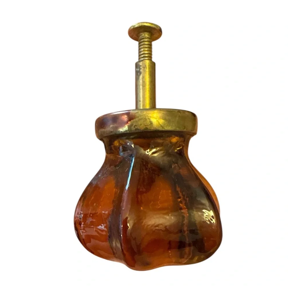 Antique Amber Glass Knobs. Set of 4